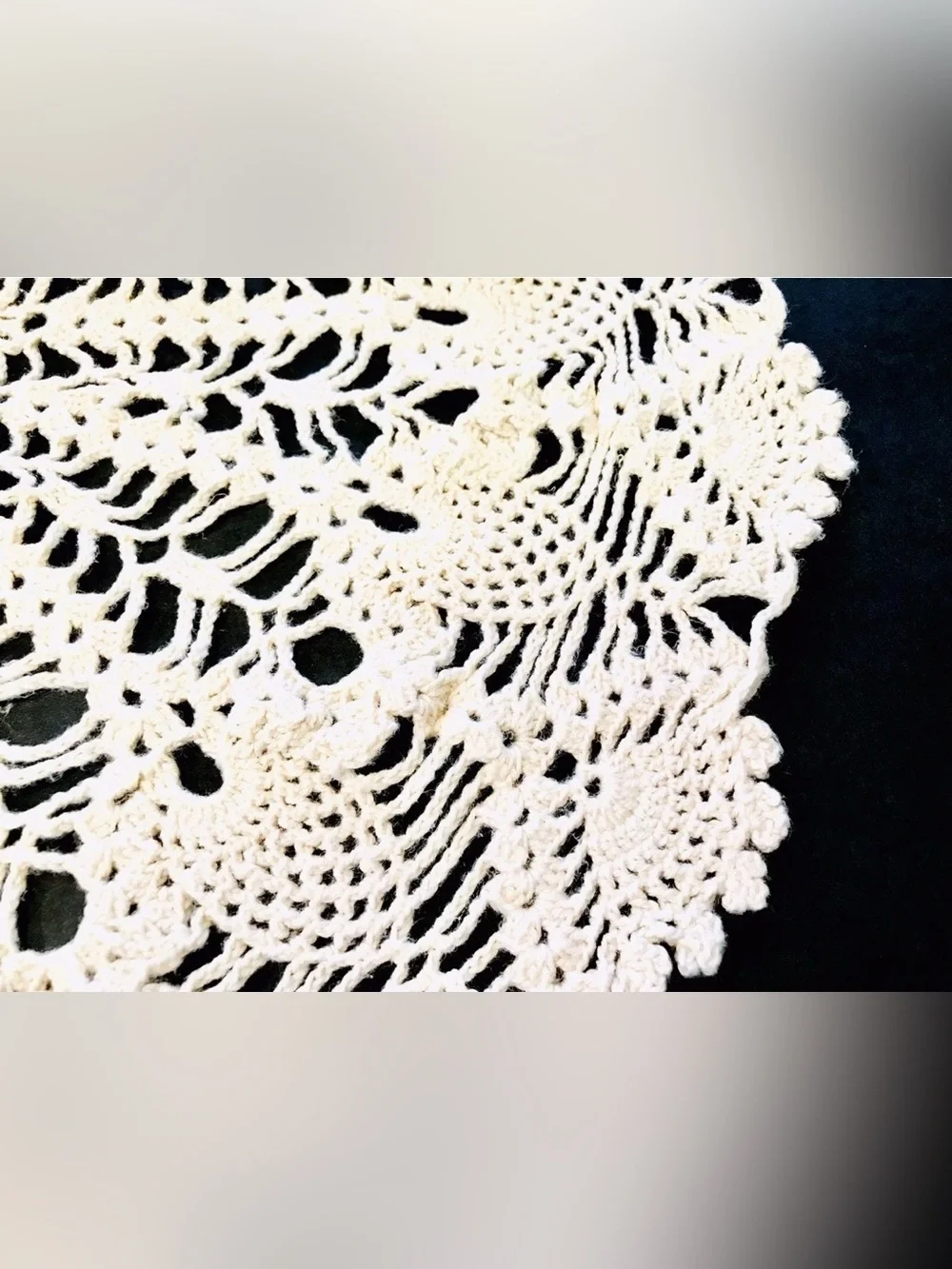 Vintage Hand Crocheted Cotton Set Of 6 Ivory & Purple Round & Rectangle Doilies